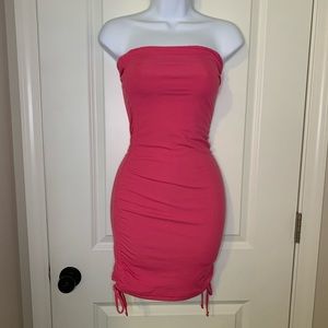Pink Bodycon Strapless Ruched Dress